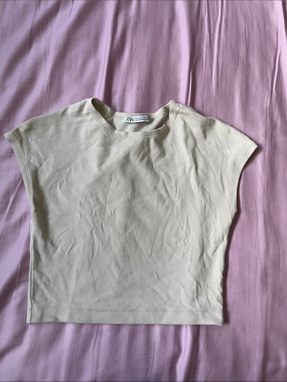 Zara Cream Short Sleeve Boxy Tee